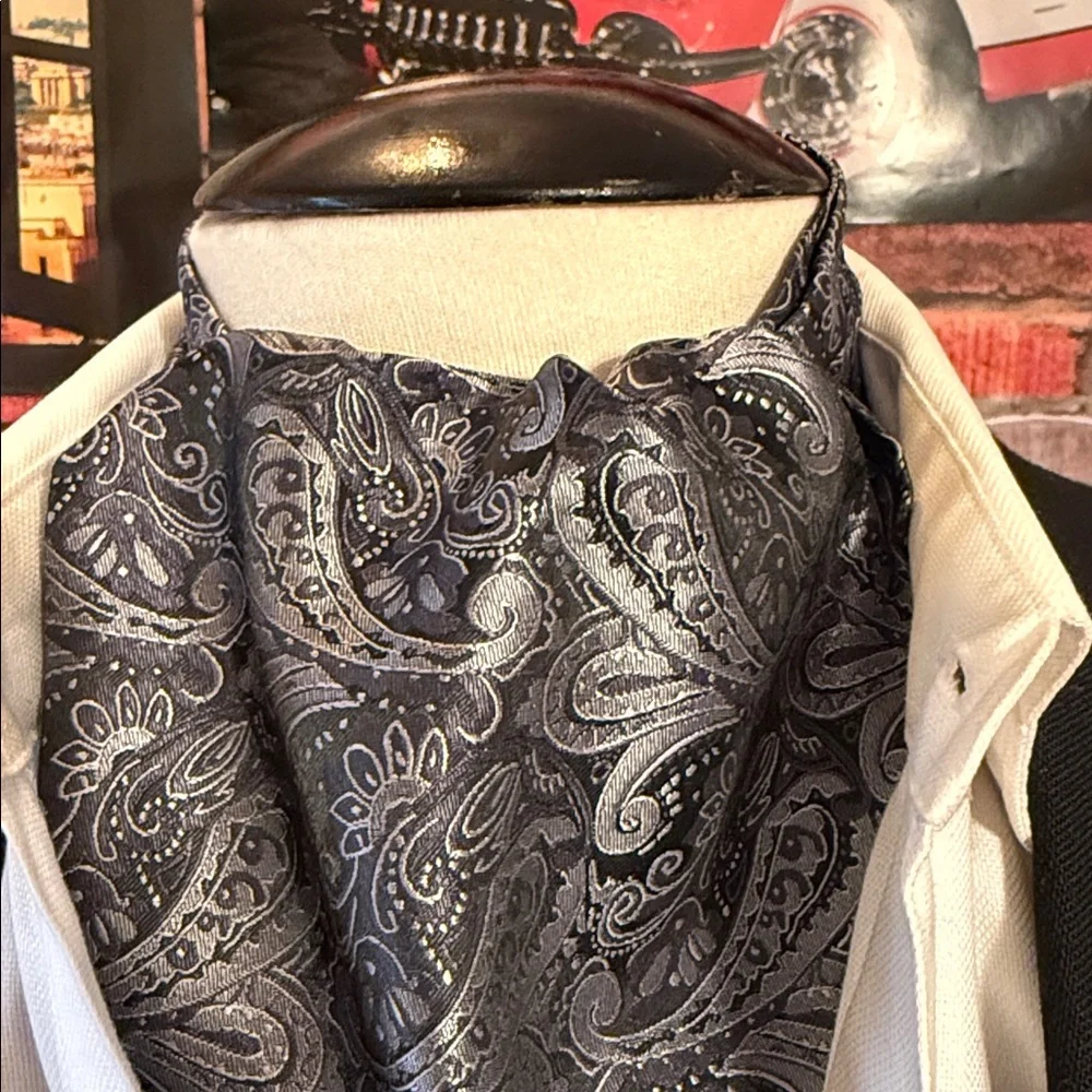 Elegant Black &Gray Paisley Men's Ascot Cravat